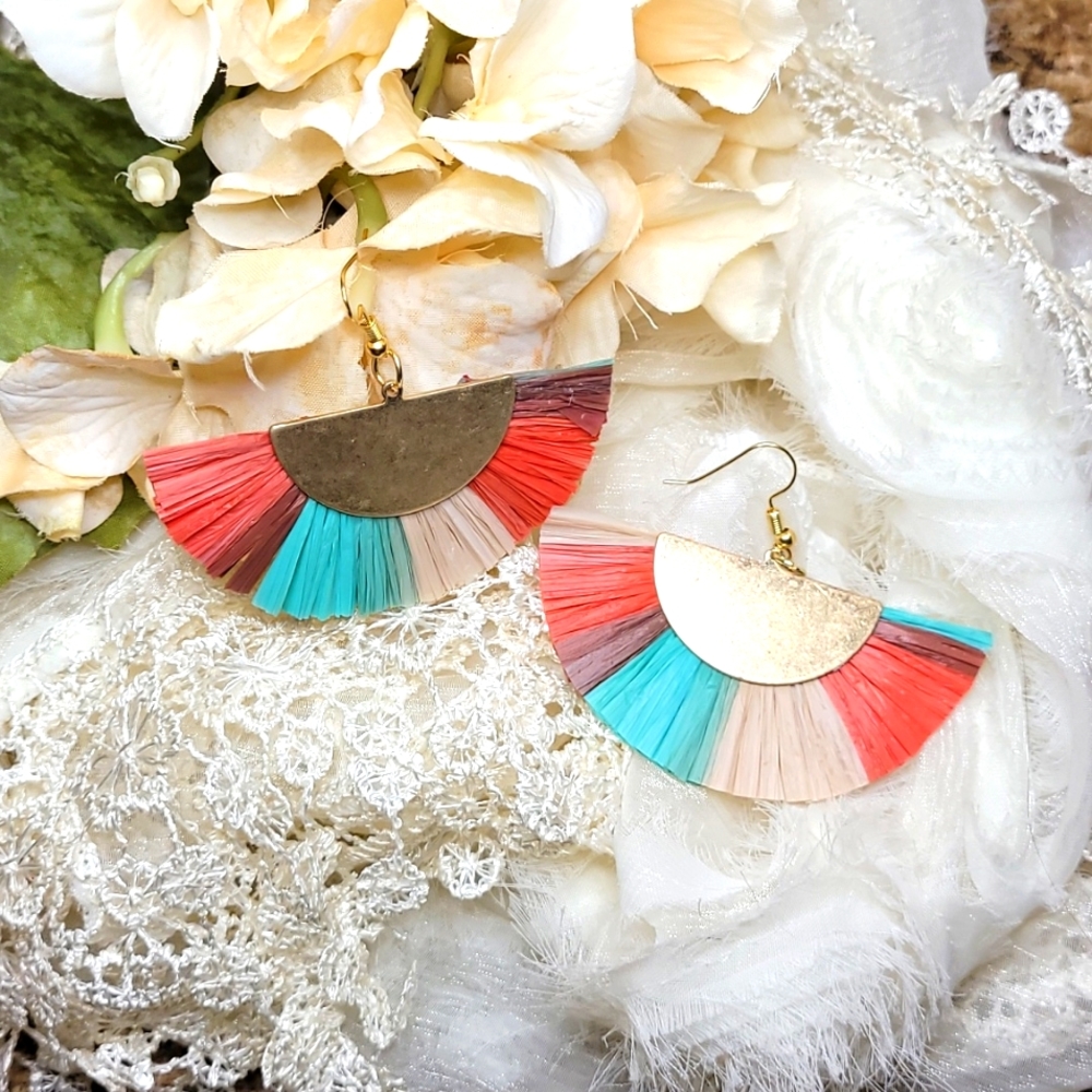 Handmade 18k Gold plated rafia earrings